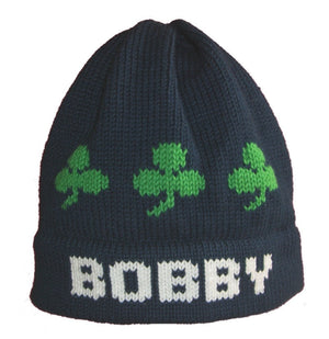 Personalized Name Hat with Shamrocks or Footballs - Custom Knits for Baby