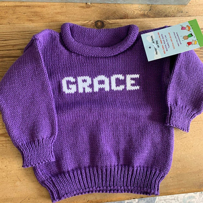 purple baby sweater with name