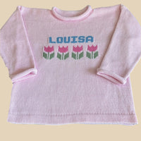 Baby Name Sweater with Tulip Motif - Custom Knits for Baby