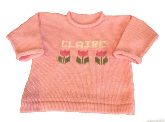Baby Name Sweater with Tulip Motif - Custom Knits for Baby