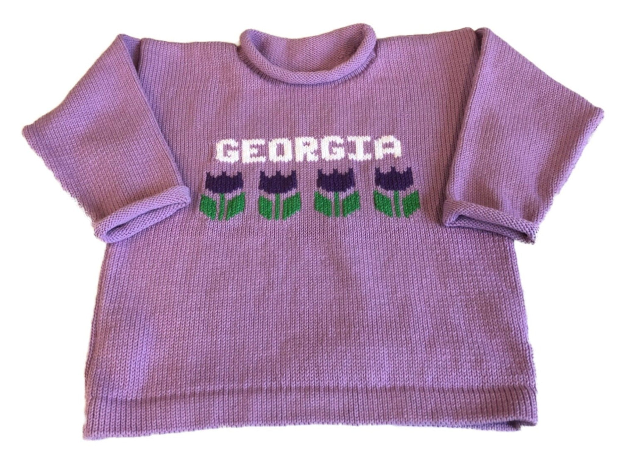 Baby Name Sweater with Tulip Motif - Custom Knits for Baby