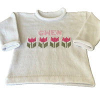 Baby Name Sweater with Tulip Motif - Custom Knits for Baby