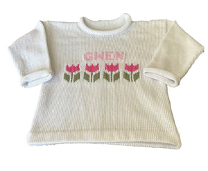 Baby Name Sweater with Tulip Motif - Custom Knits for Baby