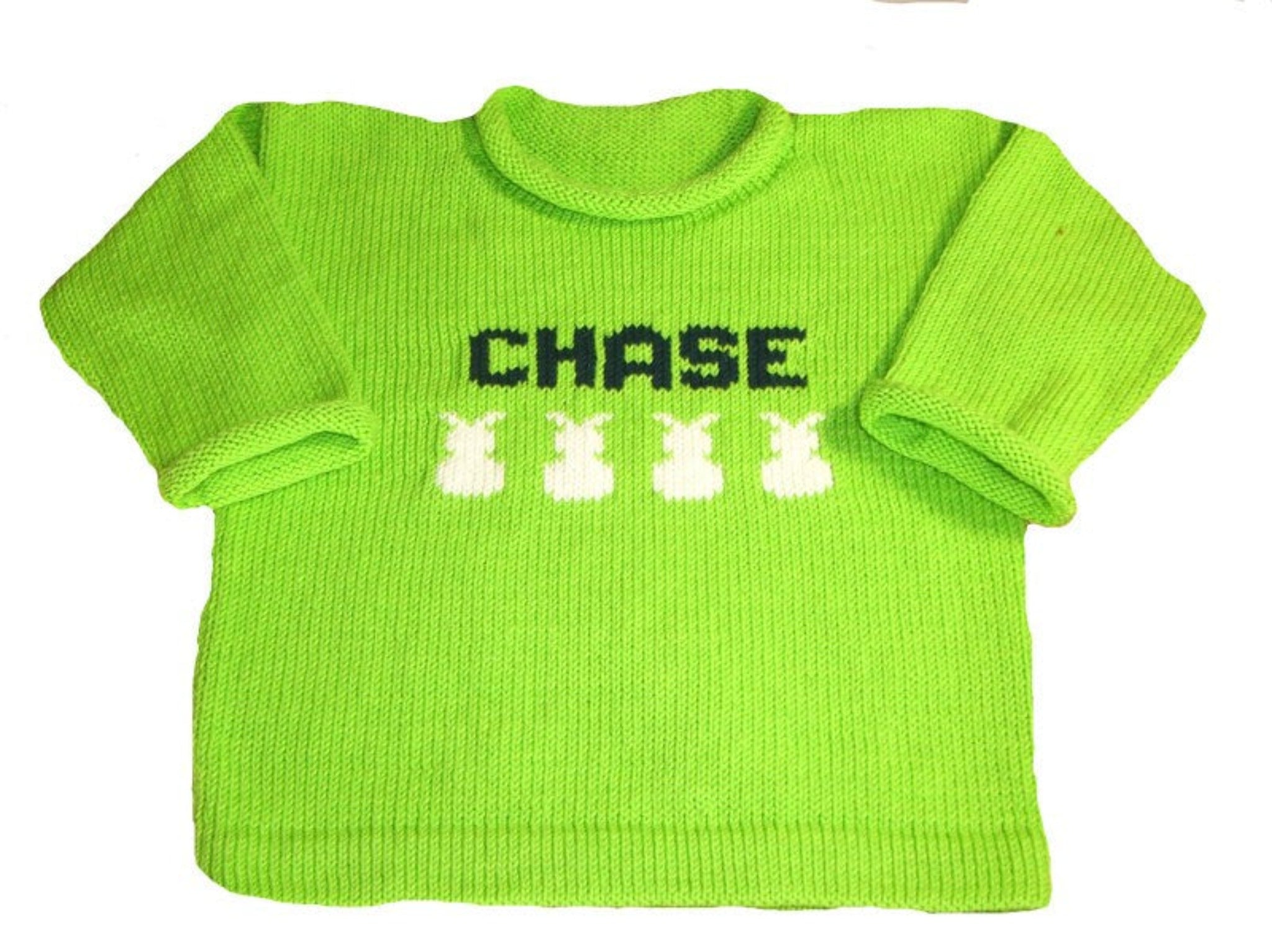 Custom Made Name Sweater with Baby Bunnies - Custom Knits for Baby