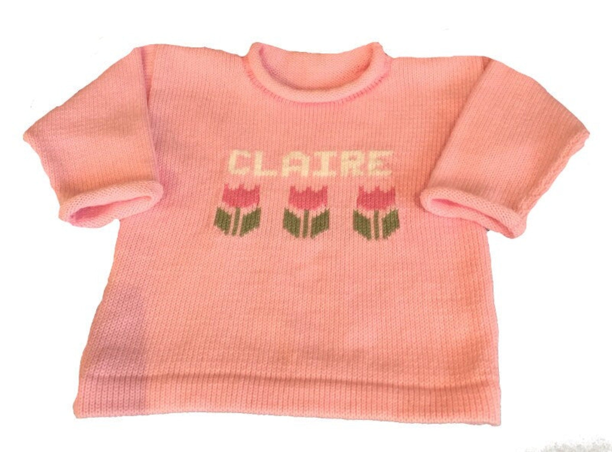 Baby Name Sweater with Tulip Motif - Custom Knits for Baby