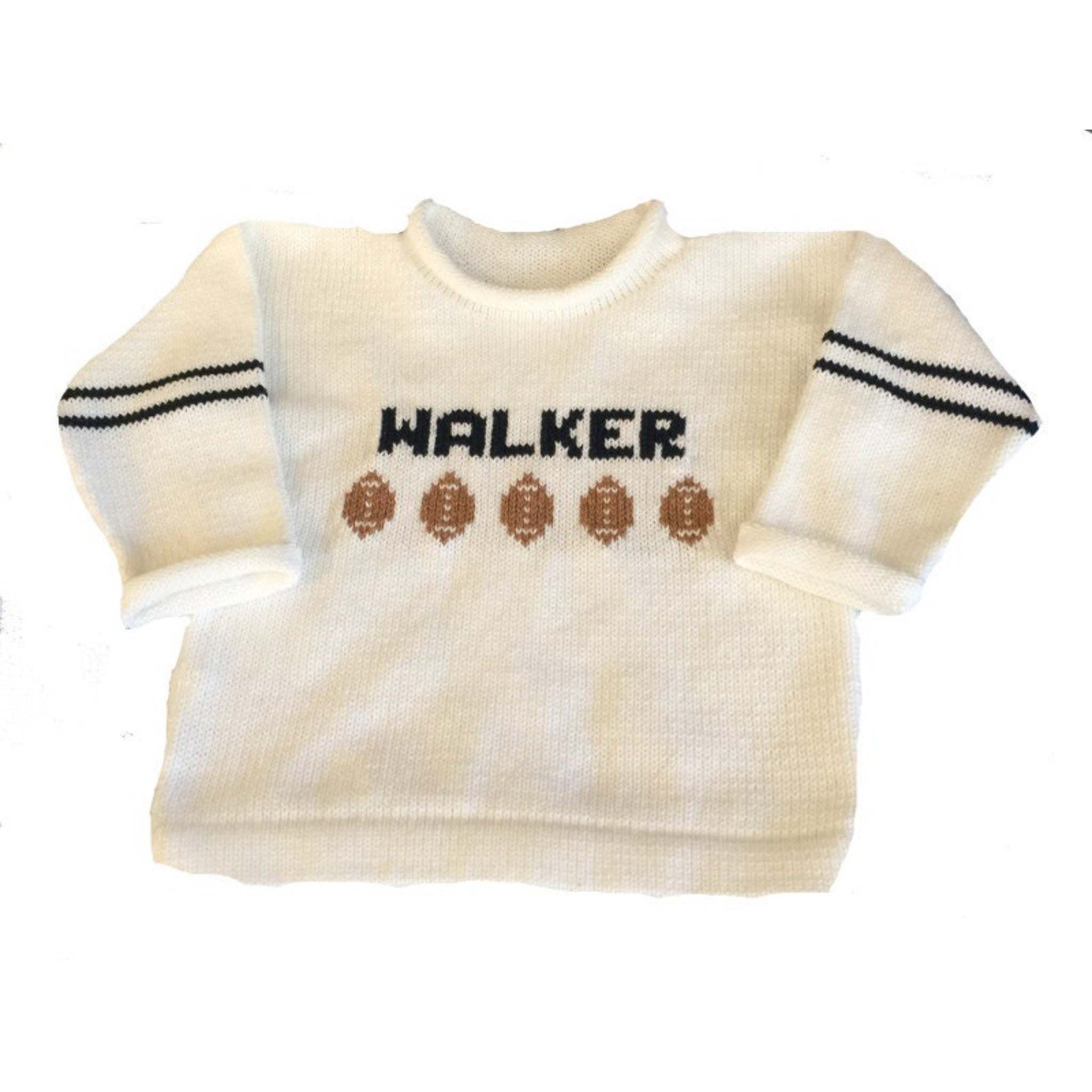 name sweater with footballs