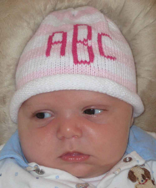 Striped Roll Hat with Name or Monogram - Custom Knits for Baby