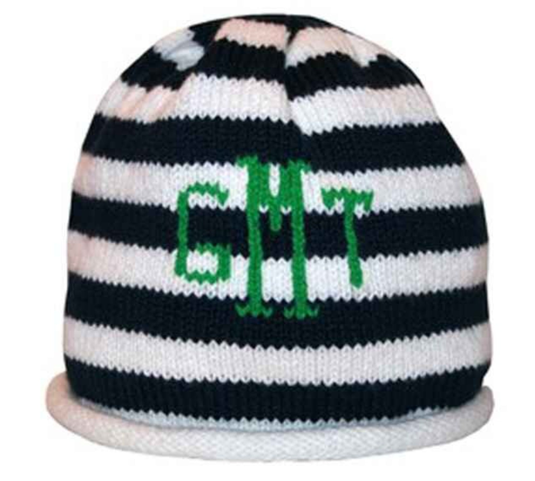 Striped Roll Hat with Name or Monogram - Custom Knits for Baby