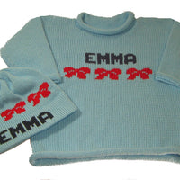 Personalized Baby Name Sweater with Bows or Butterflies - Custom Knits for Baby