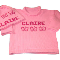 Personalized Baby Name Sweater with Bows or Butterflies - Custom Knits for Baby