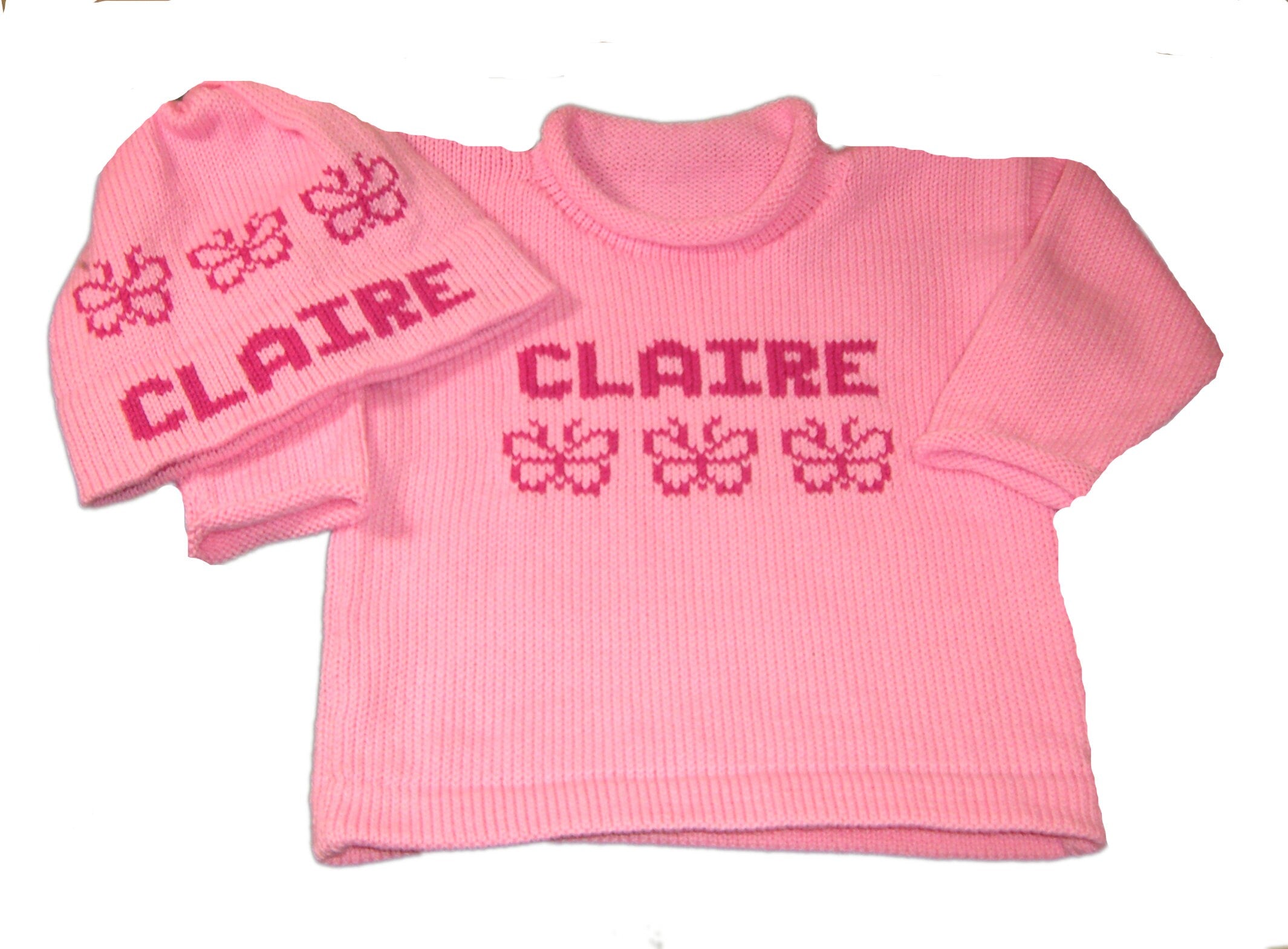 Personalized Baby Name Sweater with Bows or Butterflies - Custom Knits for Baby