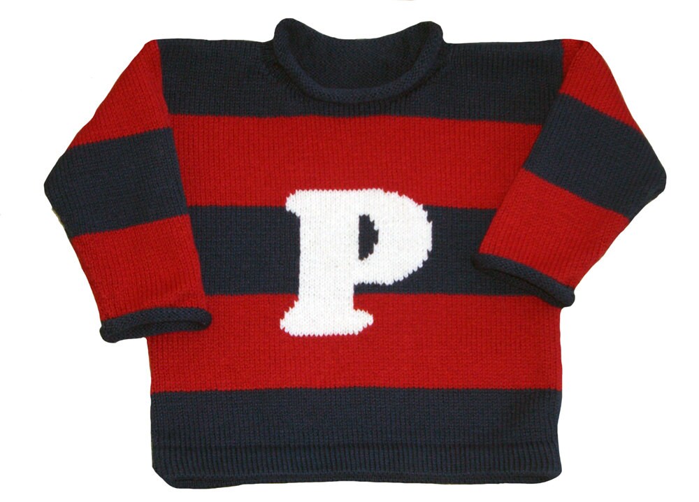 Rugby Striped Initial Pullover for Children - Custom Knits for Baby