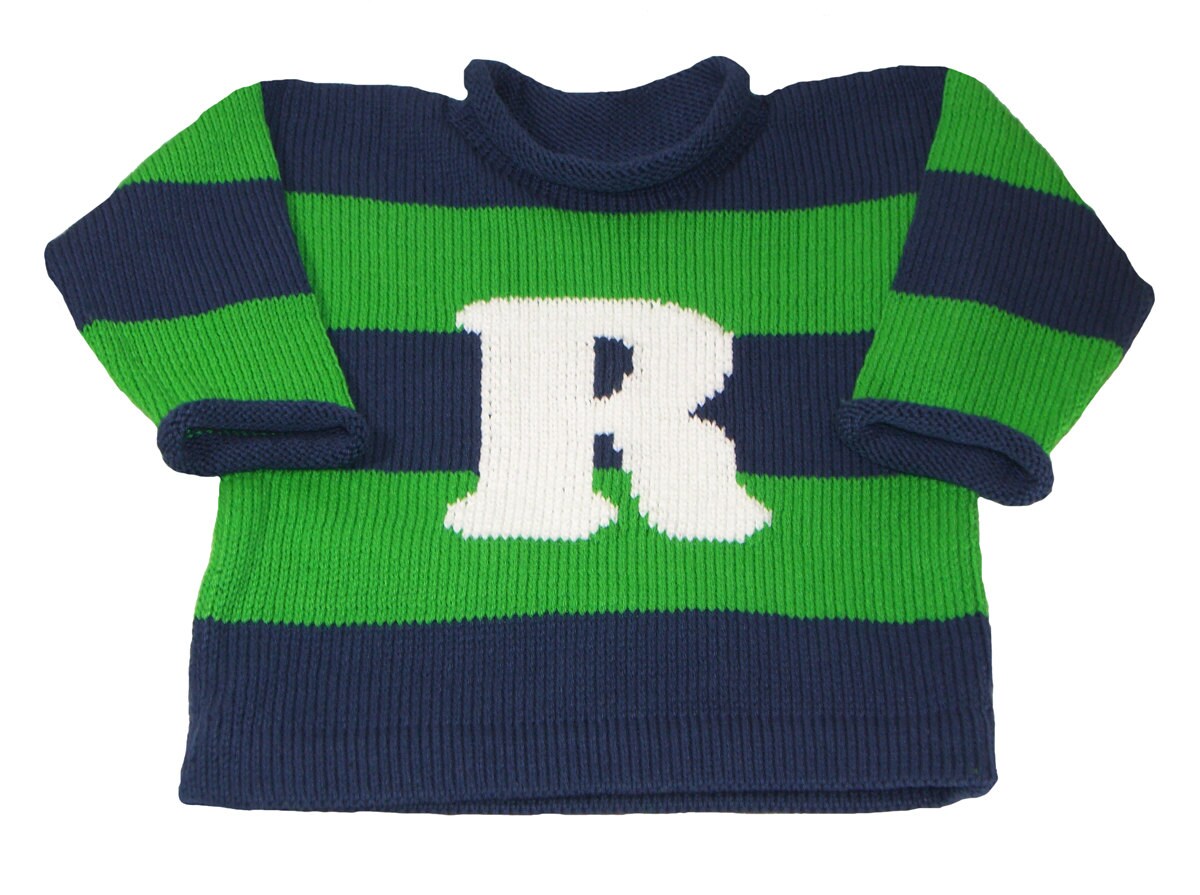 Rugby Striped Initial Pullover for Children - Custom Knits for Baby