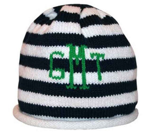 Striped Roll Hat with Monogram - Custom Knits for Baby