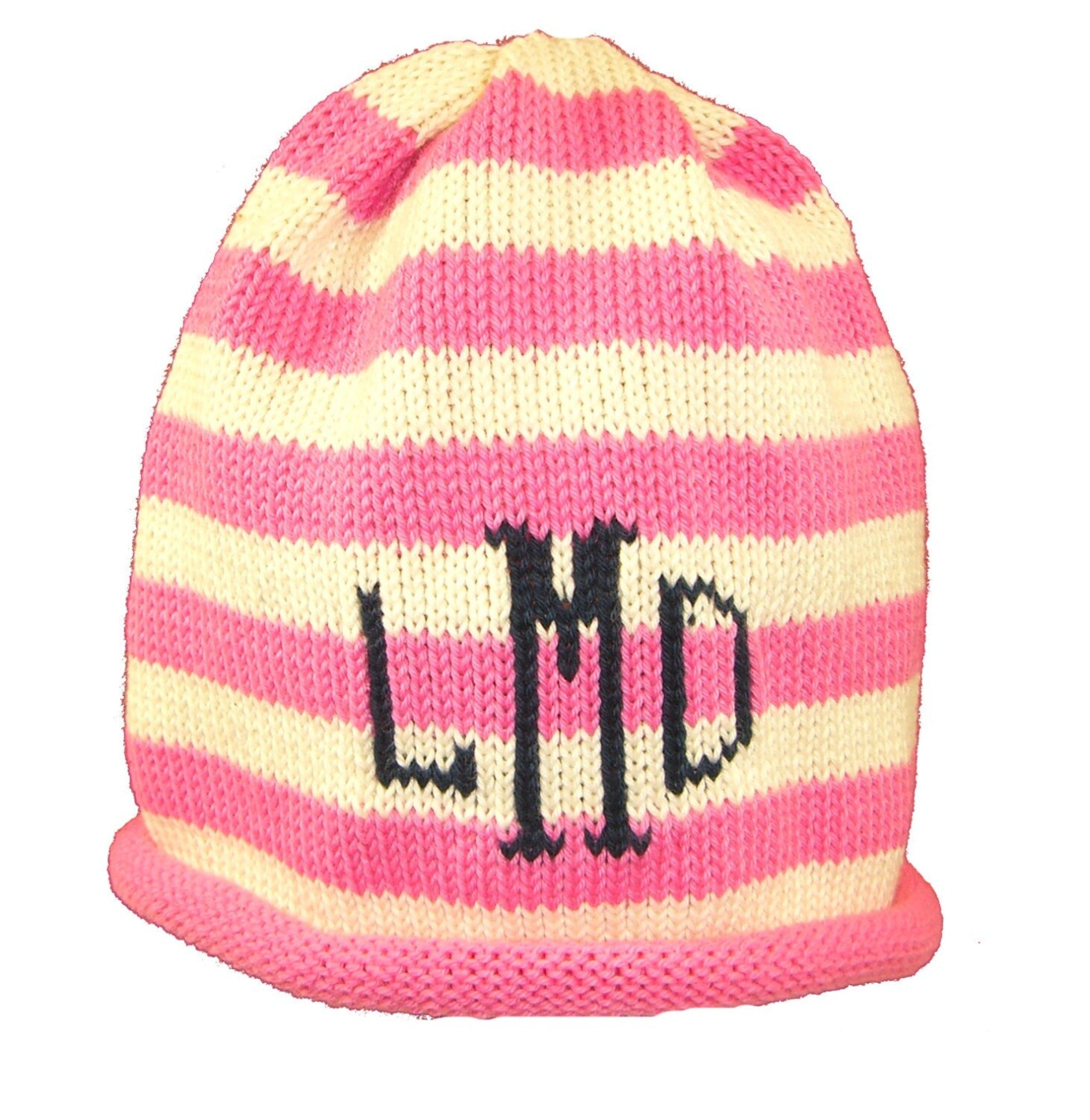 Striped Roll Hat with Monogram - Custom Knits for Baby