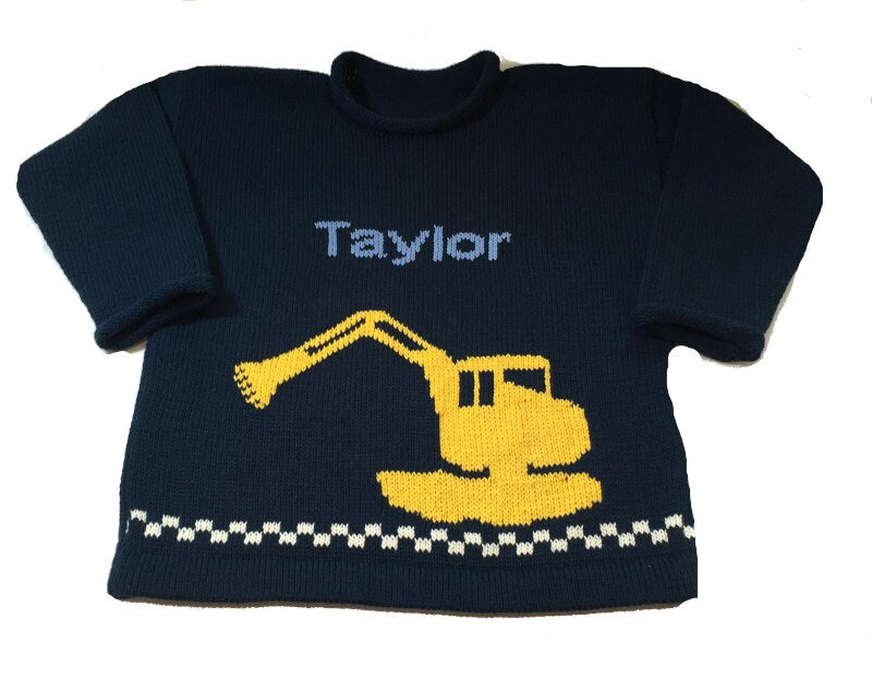 Personalized Excavator (Backhoe-Digger) Sweater for Little Boys - Custom Knits for Baby