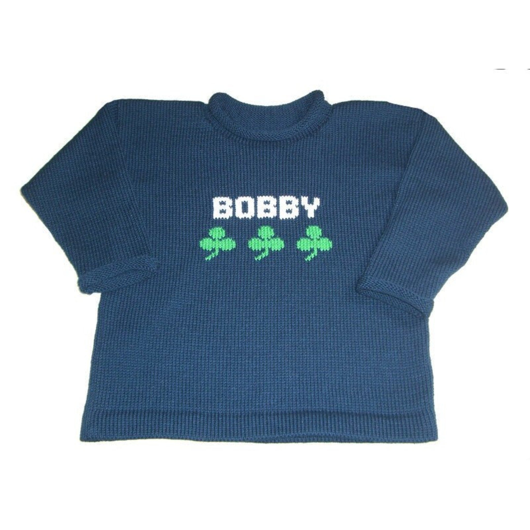 Personalized Name Sweater with Shamrocks - Custom Knits for Baby