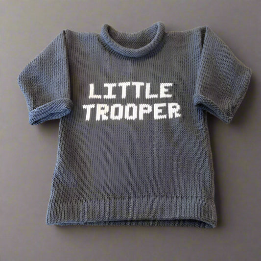 personalized baby knit outfit for military family - little trooper design