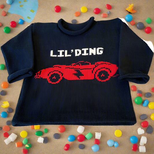 Personalized Race Car Sweater - Custom Knits for Baby