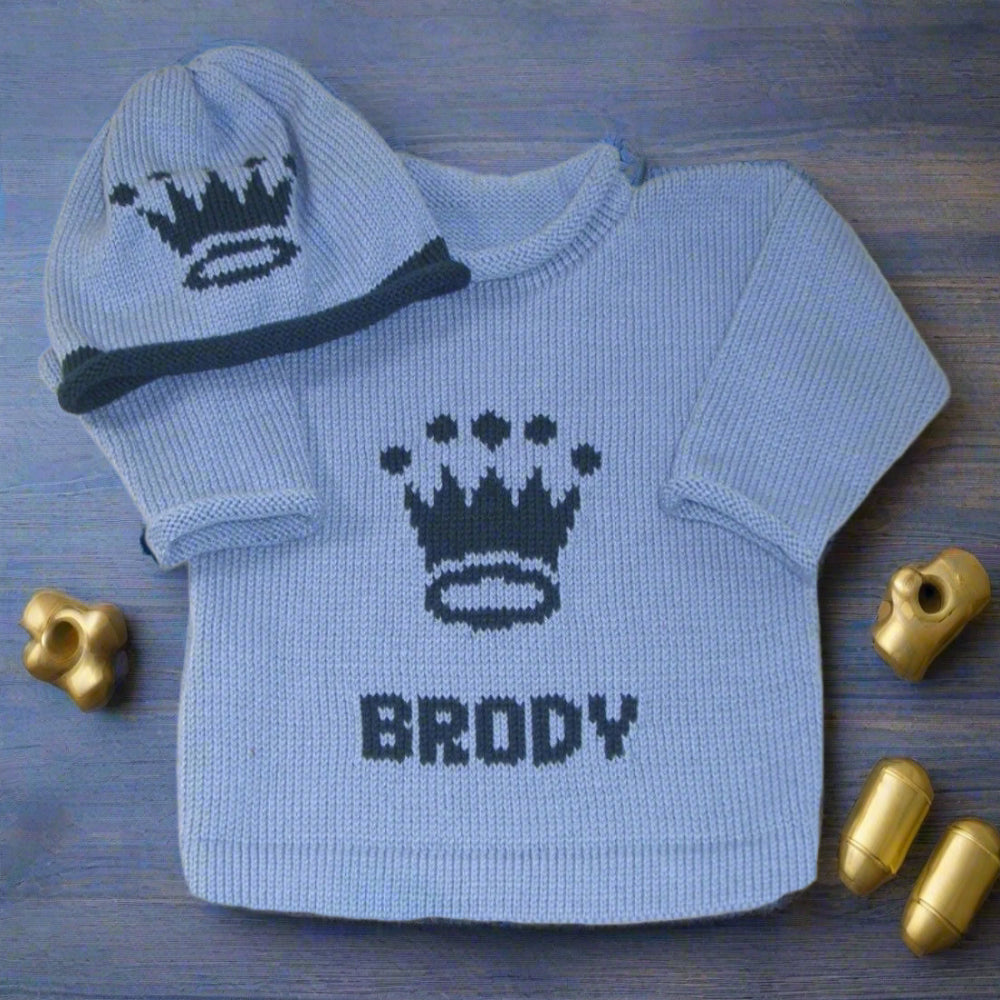 Personalized prince layette set for baby boys with crown design
