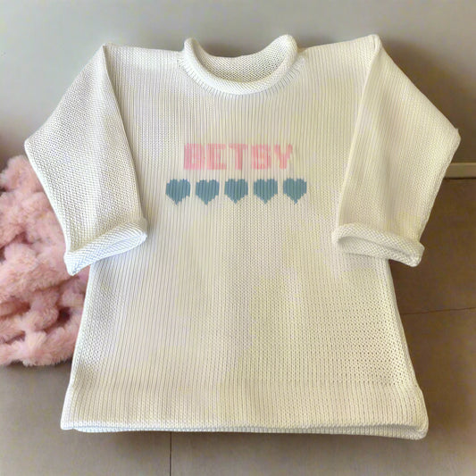 Personalized baby girl sweater with heart design